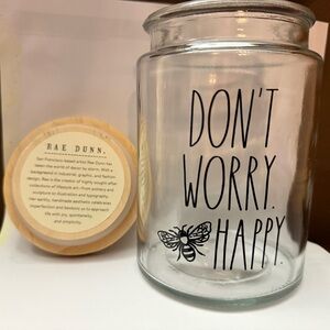 Rae Dunn Clear Glass Jar with Black Text and Bee Design